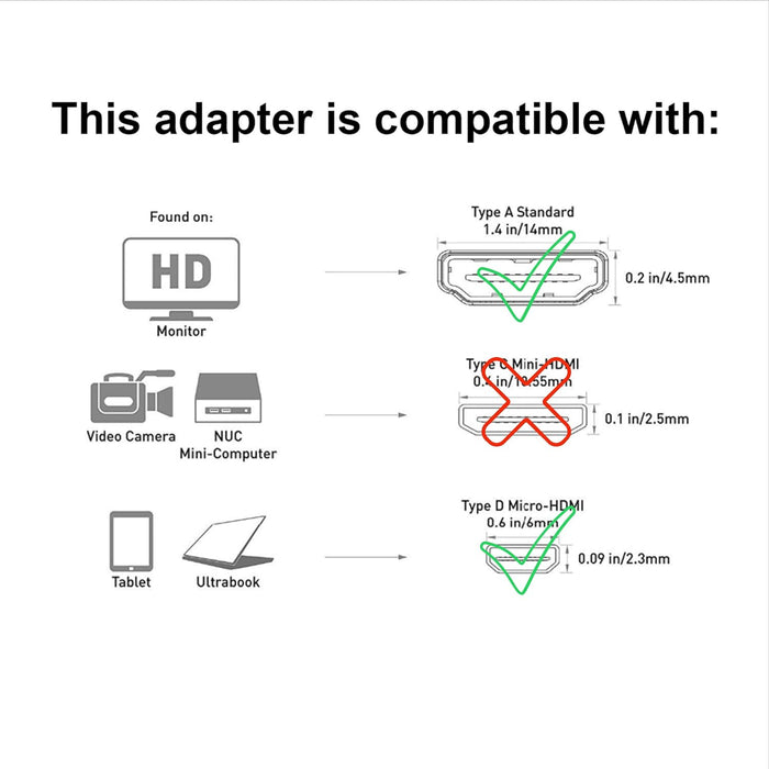 Micro HDMI Male to Standard HDMI Female Adapter HDTV 4K 1080p 3D
