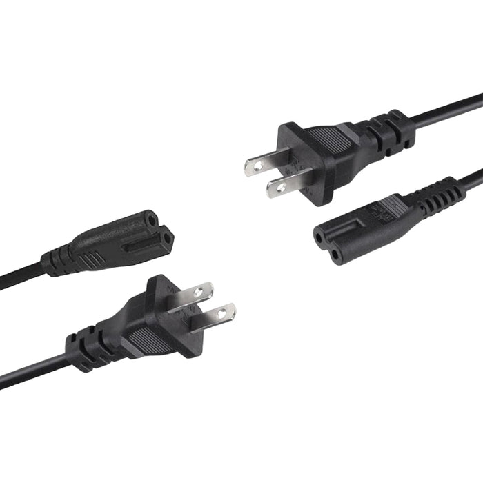 SatelliteSale 18AWG 2-Prong to Square/Round Connector AC Universal Replacement Power Cable Universal Wire PVC Black Cord
