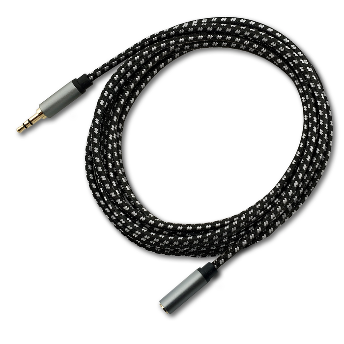 SatelliteSale Auxiliary 3.5mm Audio Jack Male to Female Digital Stereo Aux Extension Cable Universal Wire Black/White Nylon Cord