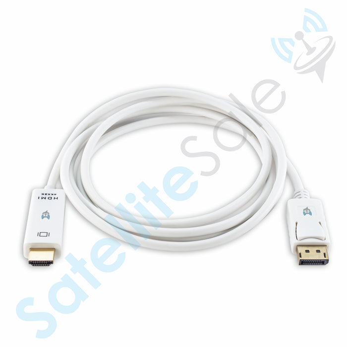 SatelliteSale Uni-Directional DisplayPort to HDMI Cable Male to Male 4K/30Hz 8.64Gbps Universal Wire PVC White Cord
