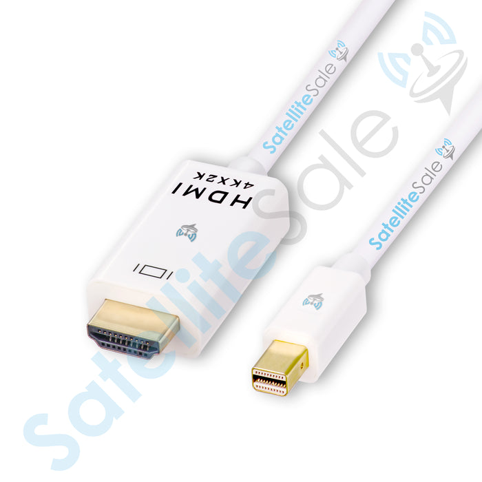 SatelliteSale Uni-Directional Mini DisplayPort to HDMI Cable Male to Male 4K/60Hz 8.64Gbps Universal Wire PVC White Cord