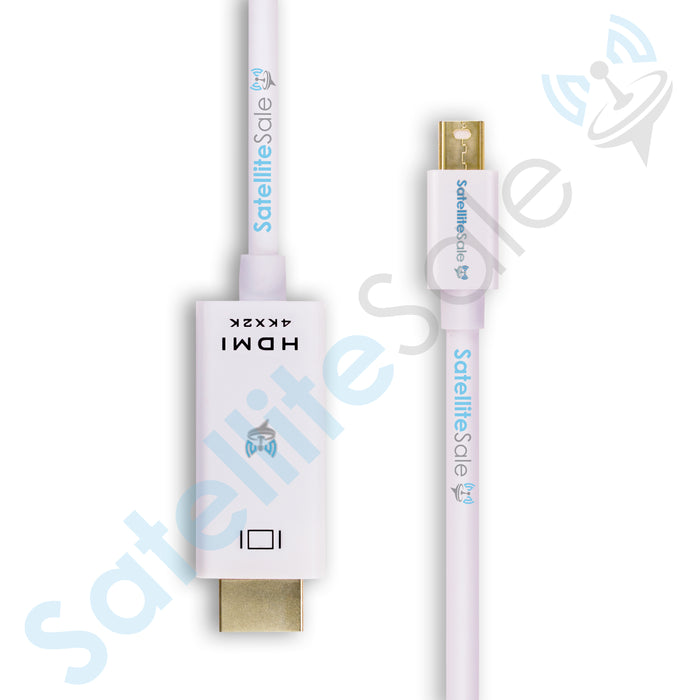 SatelliteSale Uni-Directional Mini DisplayPort to HDMI Cable Male to Male 4K/60Hz 8.64Gbps Universal Wire PVC White Cord