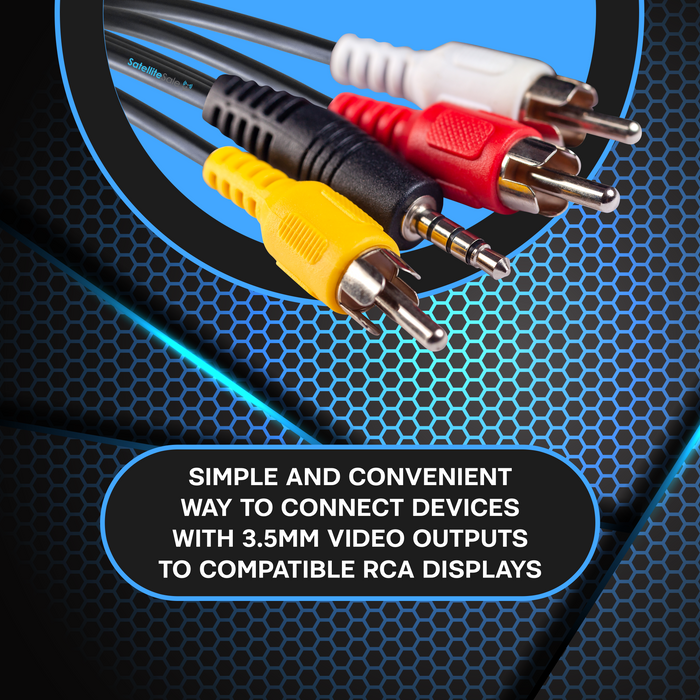 SatelliteSale - Cable auxiliar de audio/vídeo de 0.138 in a 3 RCA estéreo digital compuesto auxiliar cable universal PVC negro cable de 6 pies
