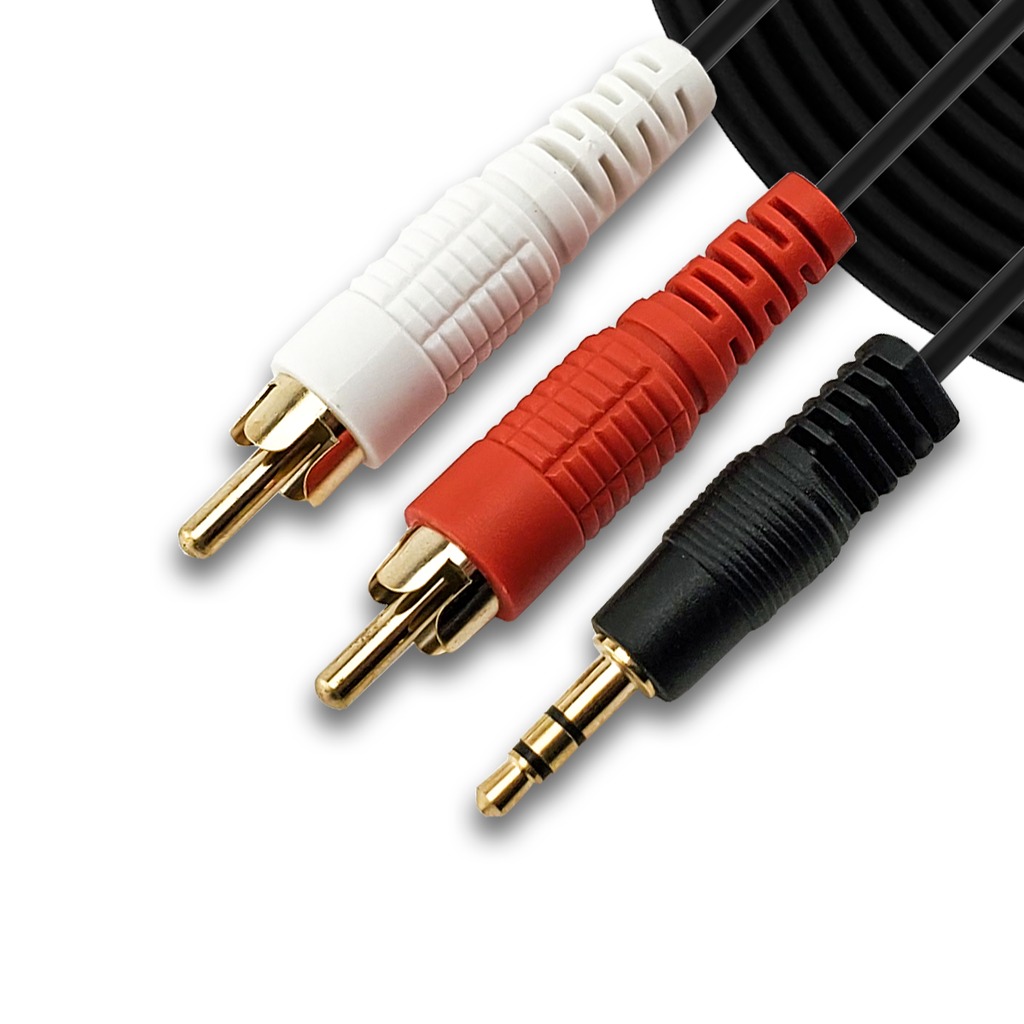SatelliteSale Auxiliary 3.5mm Audio Jack to 2-rca Digital Stereo Composite Aux Cable PVC Black Cord (15 Feet)