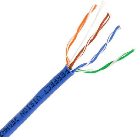 Câble Perfect Vision de catégorie 5e, gaine en PVC bleue résistante aux UV, adaptée à une utilisation en extérieur. 4 paires torsadées de calibre 24 pour téléphonie VOIP en fil de cuivre nu massif, 1 000' de long. (PVCAT5BLU)