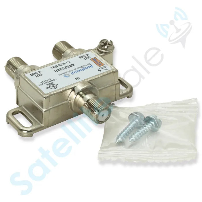 Amphenol Broadband Solutions ABS2202H 2-Way MoCA Coaxial Splitter 5-1675 MHz 6kV Surge Protected -4.5 dB Per Port