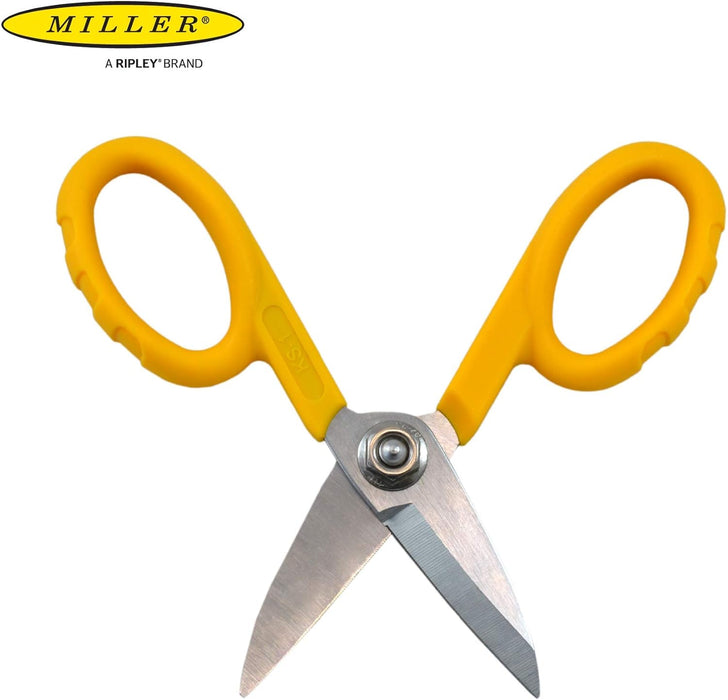 Miller KS-1 Ciseaux en Kevlar à fibre optique jaune, ciseaux utilitaires facilement portables pour les techniciens, électriciens et installateurs, coupe-câbles robustes, 5,5 pouces