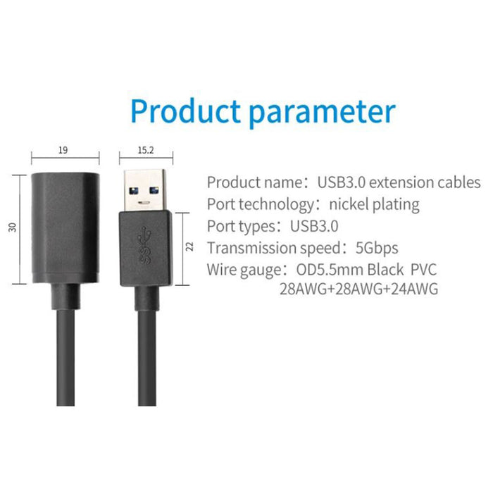 SatelliteSale – câble d'extension de données numérique USB 3.0, mâle à femelle, Type A, super vitesse, 5Gbps, fil universel, cordon noir en PVC 