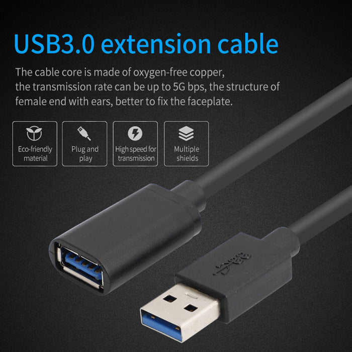 Cable de datos Digital USB 3,0 SatelliteSale, extensión macho A hembra tipo A, Cable Universal de supervelocidad de 5Gbps, Cable negro de PVC 