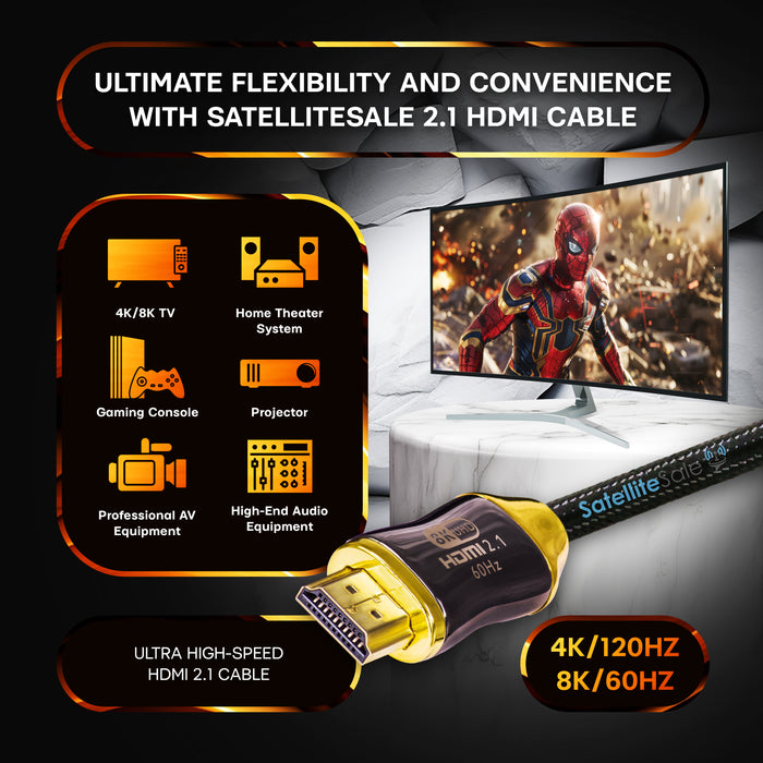 SatelliteSale Cable HDMI 2.1 digital de ultra alta velocidad 4K/120Hz 8K/60Hz 48Gbps Cable universal Cable de algodón negro 