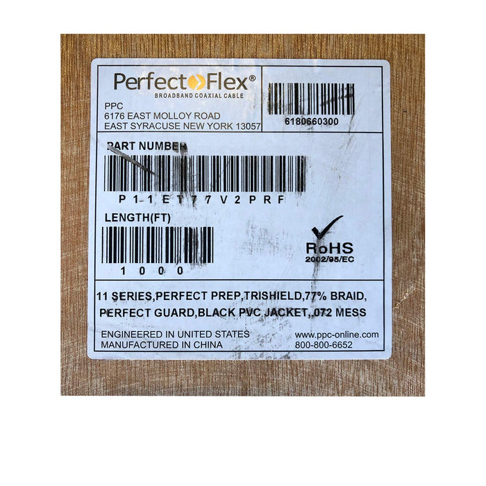 1000' Reel PPC Perfect Flex Broadband Coaxial Cable P11ET77V2PRF Black RG11