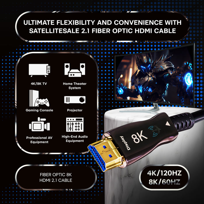 SatelliteSale – câble à Fiber optique numérique 8K HDMI 2.1, 8K/60Hz, 48Gbps, fil universel, cordon noir en PVC 