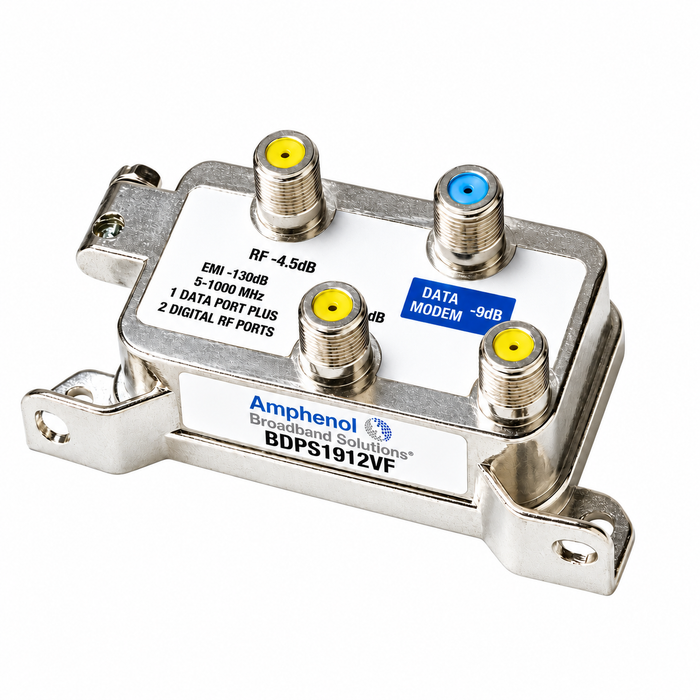 Amphenol Broadband BDPS 19 Series - Data Plus Coaxial Splitter for Cable TV, Modems & VoIP, Dedicated 9 dB Data Port, Zinc Die-Cast Housing and EMI Shielding