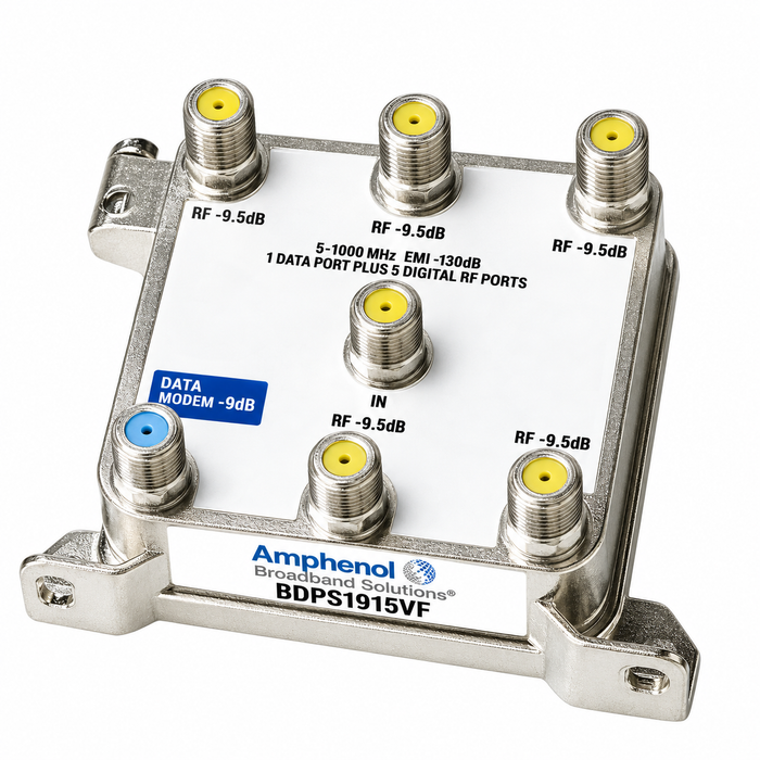 Amphenol Broadband BDPS 19 Series - Data Plus Coaxial Splitter for Cable TV, Modems & VoIP, Dedicated 9 dB Data Port, Zinc Die-Cast Housing and EMI Shielding