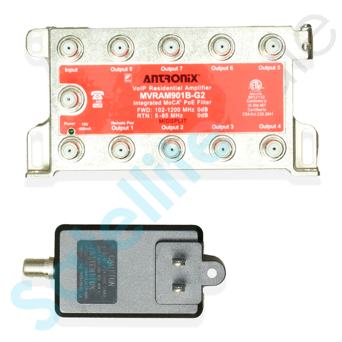 Antronix MVRAM901B-G2 1.2 GHz Midsplit MoCA Enhanced VoIP Residential Coax Amplifier - 8 Outputs, Passive VoIP Port, Unity Gain, 6 kV Surge Protection
