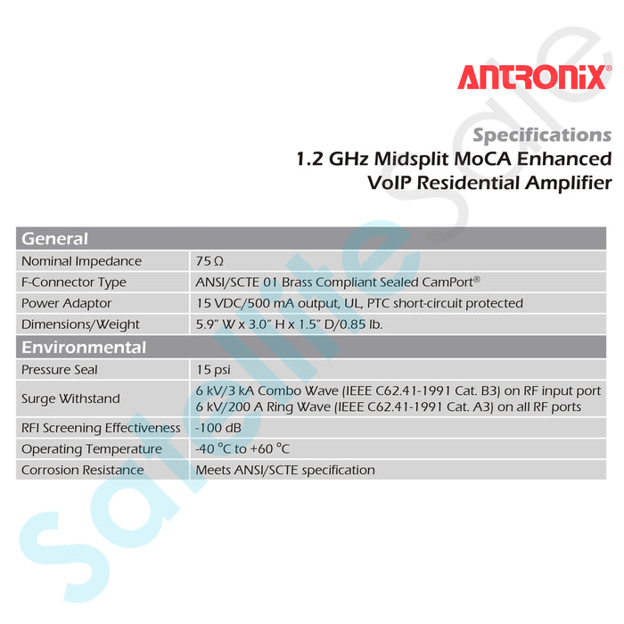 Antronix MVRAM901B-G2 1.2 GHz Midsplit MoCA Enhanced VoIP Residential Coax Amplifier - 8 Outputs, Passive VoIP Port, Unity Gain, 6 kV Surge Protection