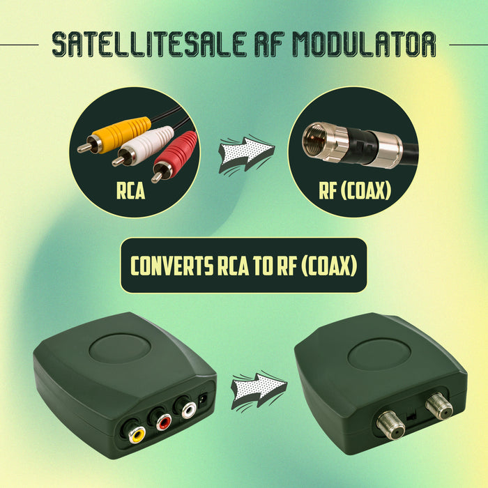 SatelliteSale – modulateur RF Composite RCA vers convertisseur Coaxial RF, comprend un câble AV RCA et un câble d'alimentation 