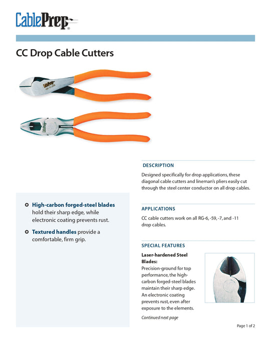 Cable Prep CC-3008 Drop Cable Lineman's Pliers