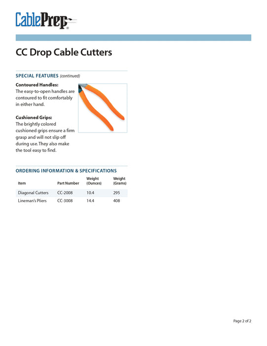 Cable Prep CC-2008 Drop Cable Diagonal Cutter, 8"