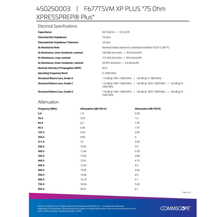 Câble de communication coaxial noir Commscope F677TSVM XP Plus de 1 000 pi