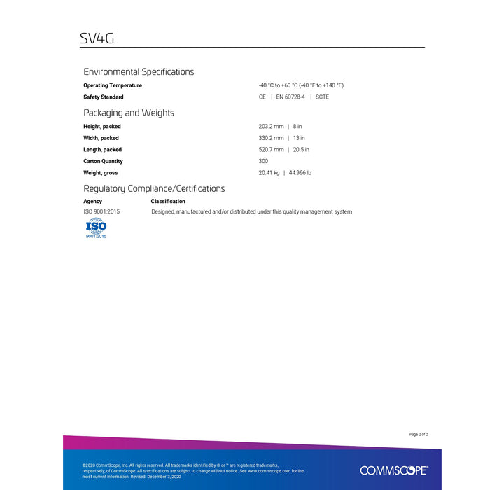 Commscope SV-4G Coaxial 5-1000Mhz Divisor de 4 vías - Paquete de 25