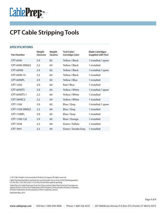 Préparation des câbles CPT-1100-125 Dénudeur de câble de dérivation/câble coaxial, RG7/RG11