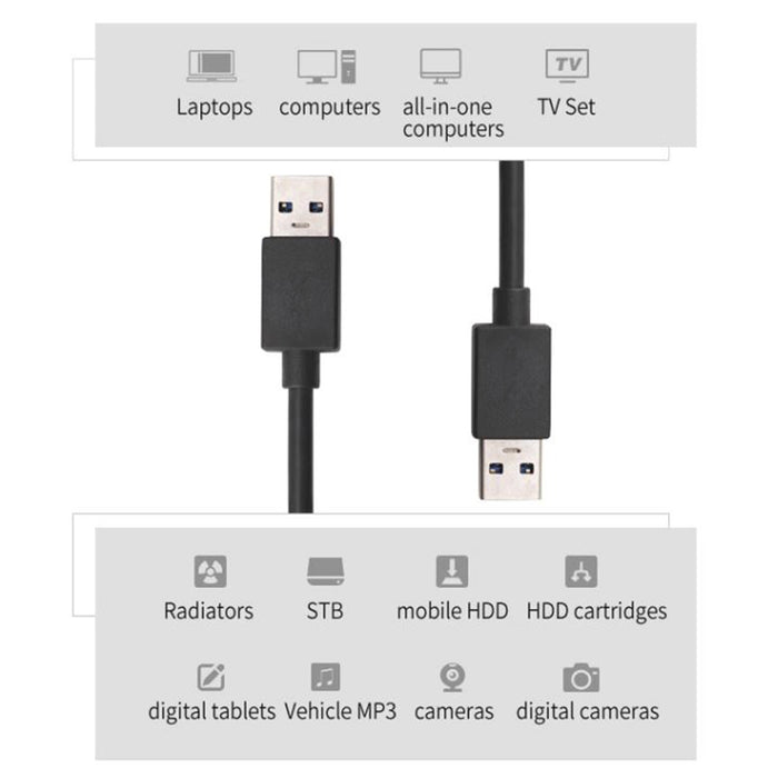 SatelliteSale câble de données USB 3.0 numérique mâle à mâle Type A SuperSpeed ​​5Gbps fil universel PVC cordon noir 