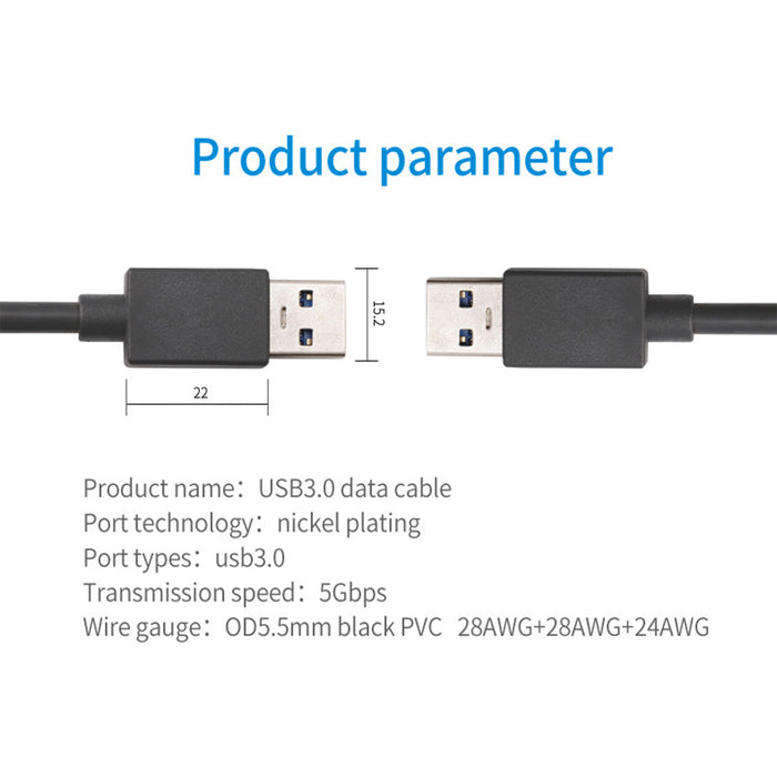 SatelliteSale câble de données USB 3.0 numérique mâle à mâle Type A SuperSpeed ​​5Gbps fil universel PVC cordon noir 