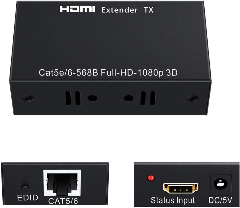 SatelliteSale Convertidor HDMI sobre Ethernet RJ45 Cat 5e/6 Cable PVC Negro Adaptador 10.2Gbps 4K/30Hz