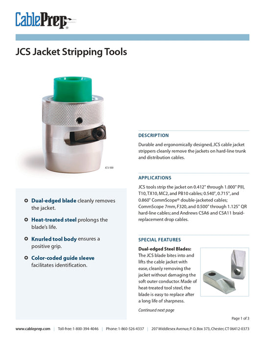Cable Prep JCS-500QR Hardline Cable Jacket Stripping Tool
