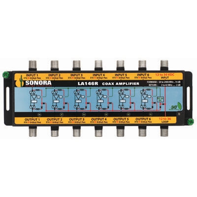 Sonora LA146R-T Amplificateur 6 lignes, gain 14 dB avec retour et alimentation