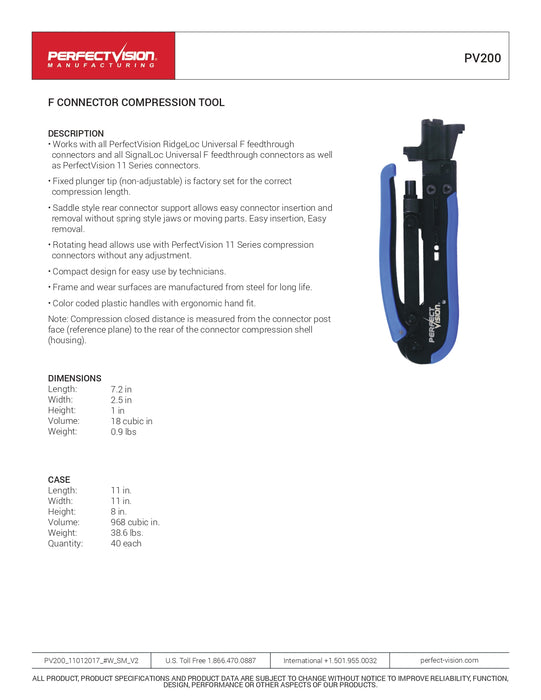 Herramienta de compresión Perfect Vision PV200 para RG 6/11, longitudes de compresión fijas