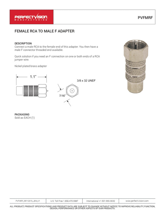 Perfect Vision PVFFRM50 F-Female to RCA Male Adapters