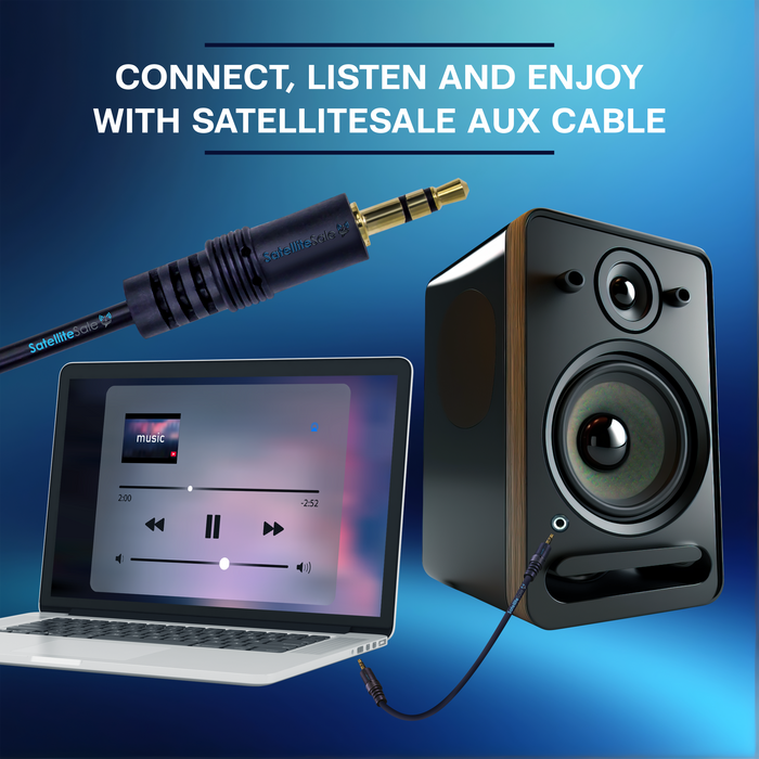 SatelliteSale Auxiliary 3.5mm Audio Jack Male to Male Digital Stereo Aux Cable Universal Wire PVC Black Cord