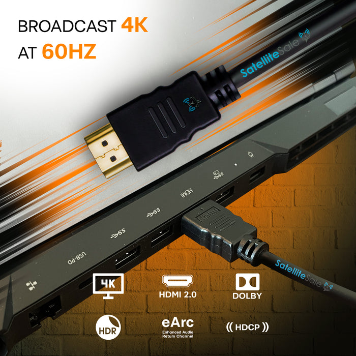 Câble HDMI numérique haute vitesse 2.0 SatelliteSale 4K/60Hz 18Gbps PVC 2160p cordon noir fil universel 