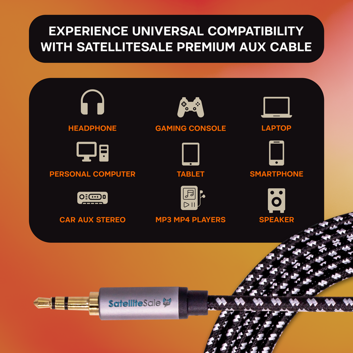 SatelliteSale – prise Audio auxiliaire 3.5mm mâle à mâle, câble Aux stéréo numérique, fil universel, cordon en Nylon noir/blanc