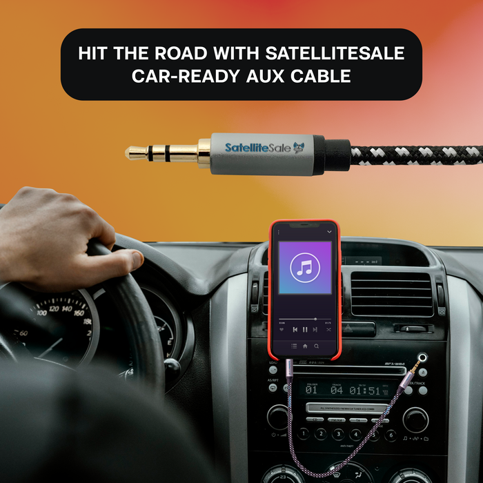 SatelliteSale-conector de Audio auxiliar de 3,5mm, macho a macho, Cable auxiliar estéreo Digital, Cable Universal, Cable de nailon blanco/negro