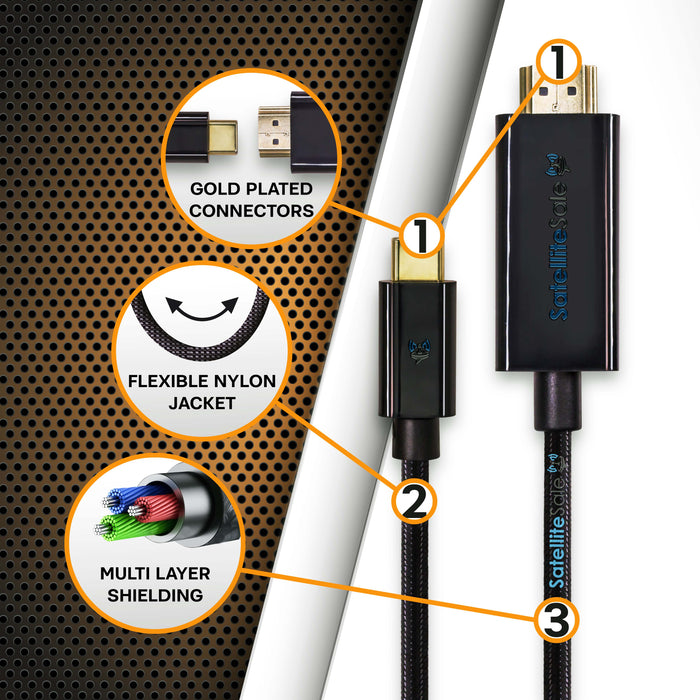 SatelliteSale Adaptador de cable universal USB tipo C a HDMI 4K/30Hz Cable de nailon Cable universal 2160p Cable negro 