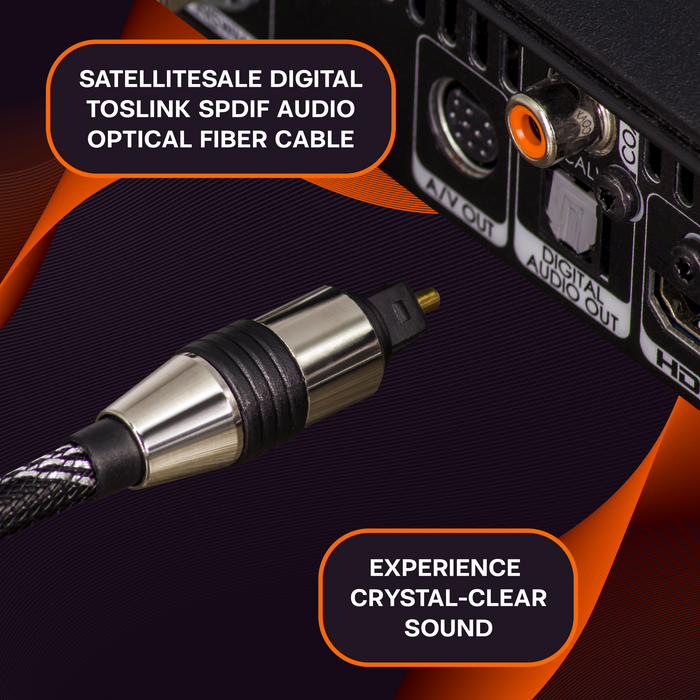 SatelliteSale Digital Toslink SPDIF Audio Optical Fiber Cable Universal Wire Nylon Black/Silver Cord