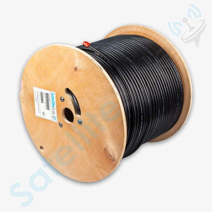 SatelliteSale RG6 Trishield 77% Cable coaxial con cable mensajero PVC negro 1000 pies