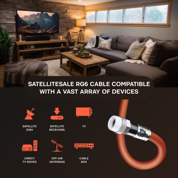 SatelliteSale Outdoor RG6 Coaxial 1800 Mhz Underground Burial Flooded Cable Universal Wire Polyethylene Orange Cord