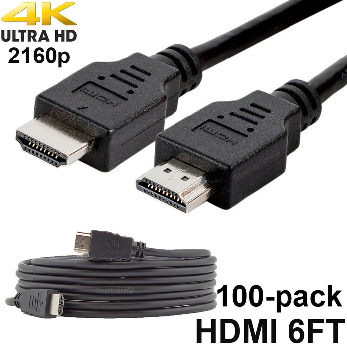 Lot of 100 Digital High-Speed 1.4 HDMI Cables 4K/30Hz 10.2Gbps PVC 2160p Universal Wire Black Cord by SatelliteSale 6 feet