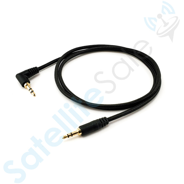 SatelliteSale Auxiliary 3.5mm Right Angle Audio Jack Male to Male Digital Stereo Aux Cable Universal Wire Black Nylon Cord