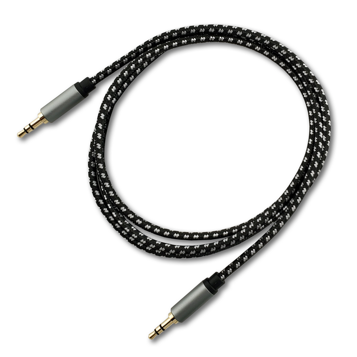 SatelliteSale Auxiliary 3.5mm Audio Jack Male to Male Digital Stereo Aux Cable Universal Wire Black/White Nylon Cord