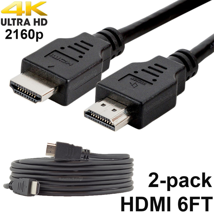 Pack of 2 Digital High-Speed 2.0 HDMI Cables 4K/60Hz 18Gbps PVC 2160p Black Cord Universal Wire by SatelliteSale 6 feet
