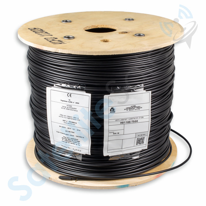 Acome Acoptic UNB1627 Câble noir à fibre optique aérien/souterrain dénudable intérieur/extérieur 500 m/1640 pieds