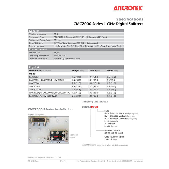 Répartiteur de câble coaxial à 3 voies Antronix CMC2003H-A