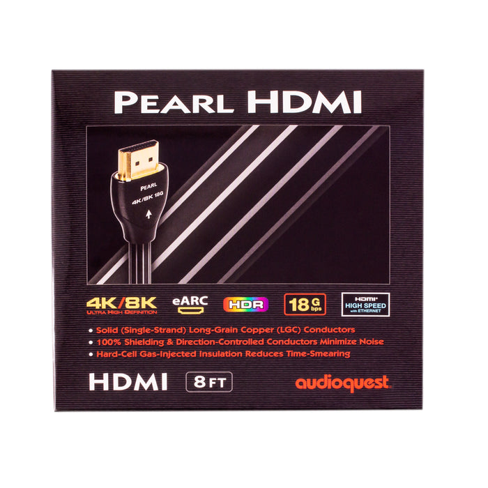AudioQuest Pearl 8K Universal HDMI 2.0 Cable 18Gbps PVC Black And White Cord 8 Feet Wire