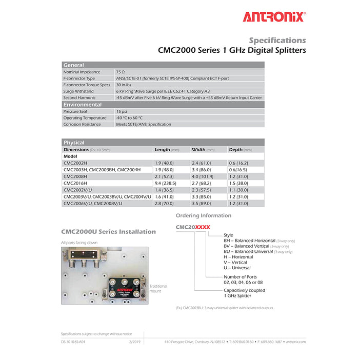 Antronix répartiteur RG6 6 voies câble Coaxial CMC2006V HDTV 1 GHz 1002 MHz