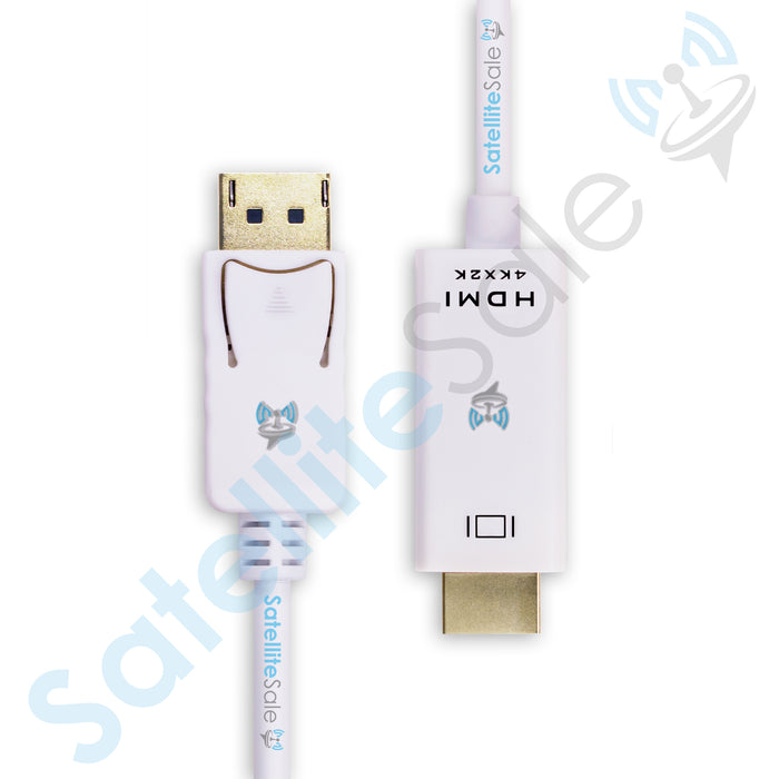 SatelliteSale – câble DisplayPort unidirectionnel vers HDMI mâle vers mâle, 4K/30Hz, 8.64Gbps, fil universel, cordon blanc en PVC 